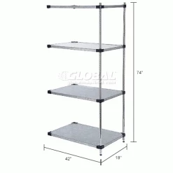Nexel® Galvanized Steel, 4 Tier, Solid Shelving Add-On Unit, 42"Wx18"Dx74"H 24 Nexel® Galvanized Steel, 4 Tier, Solid Shelving Add-On Unit, 42"Wx18"Dx74"H -Shelving Sales Store B2679504IN dim