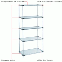 Nexel® Galvanized Steel, 5 Tier, Solid Shelving Starter Unit, 24"Wx24"Dx63"H -Shelving Sales Store B2679509IN 1wco