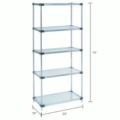 Nexel® Galvanized Steel, 5 Tier, Solid Shelving Starter Unit, 24"Wx18"Dx74"H -Shelving Sales Store B2679535IN dim