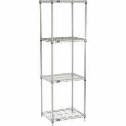 Nexel®, Nexelate®, Silver Epoxy, 4 Tier, Wire Shelving Starter Unit, 24"W x 18"D x 74"H