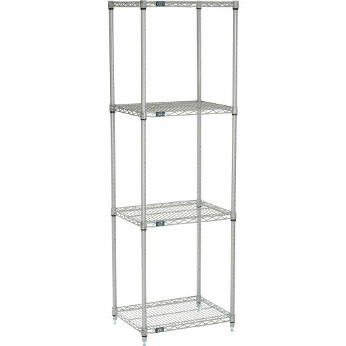 Nexel®, Nexelate®, Silver Epoxy, 4 Tier, Wire Shelving Starter Unit, 24"W x 18"D x 74"H 1 Nexel®, Nexelate®, Silver Epoxy, 4 Tier, Wire Shelving Starter Unit, 24"W x 18"D x 74"H
