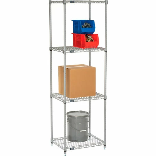 Nexel®, Nexelate®, Silver Epoxy, 4 Tier, Wire Shelving Starter Unit, 24"W x 18"D x 74"H 2 Nexel®, Nexelate®, Silver Epoxy, 4 Tier, Wire Shelving Starter Unit, 24"W x 18"D x 74"H - Image 2
