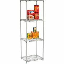 Nexel®, Nexelate®, Silver Epoxy, 4 Tier, Wire Shelving Starter Unit, 24"W x 18"D x 74"H 14 Nexel®, Nexelate®, Silver Epoxy, 4 Tier, Wire Shelving Starter Unit, 24"W x 18"D x 74"H -Shelving Sales Store B969931 02