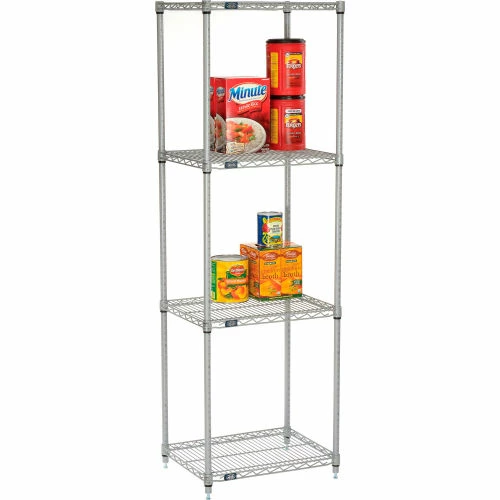 Nexel®, Nexelate®, Silver Epoxy, 4 Tier, Wire Shelving Starter Unit, 24"W x 18"D x 74"H 3 Nexel®, Nexelate®, Silver Epoxy, 4 Tier, Wire Shelving Starter Unit, 24"W x 18"D x 74"H - Image 3