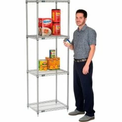 Nexel®, Nexelate®, Silver Epoxy, 4 Tier, Wire Shelving Starter Unit, 24"W x 18"D x 74"H 15 Nexel®, Nexelate®, Silver Epoxy, 4 Tier, Wire Shelving Starter Unit, 24"W x 18"D x 74"H -Shelving Sales Store B969931 03