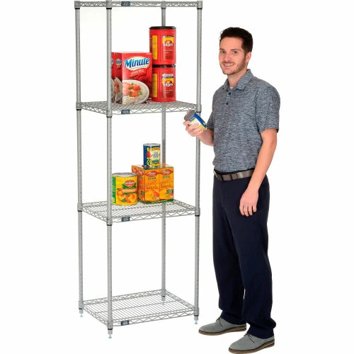 Nexel®, Nexelate®, Silver Epoxy, 4 Tier, Wire Shelving Starter Unit, 24"W x 18"D x 74"H 4 Nexel®, Nexelate®, Silver Epoxy, 4 Tier, Wire Shelving Starter Unit, 24"W x 18"D x 74"H - Image 4