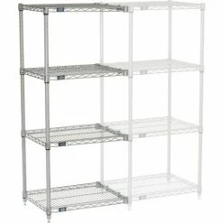 Nexel®, Nexelate®, Silver Epoxy, 4 Tier, Wire Shelving Add-On Unit, 24"W x 18"D x 54"H