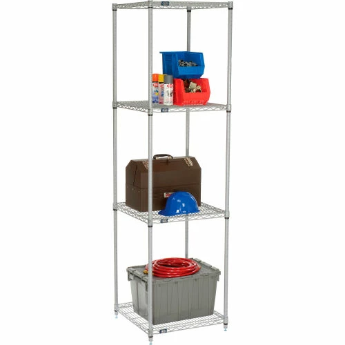 Nexel®, Nexelate®, Silver Epoxy, 4 Tier, Wire Shelving Starter Unit, 24"W x 24"D x 86"H 2 Nexel®, Nexelate®, Silver Epoxy, 4 Tier, Wire Shelving Starter Unit, 24"W x 24"D x 86"H - Image 2