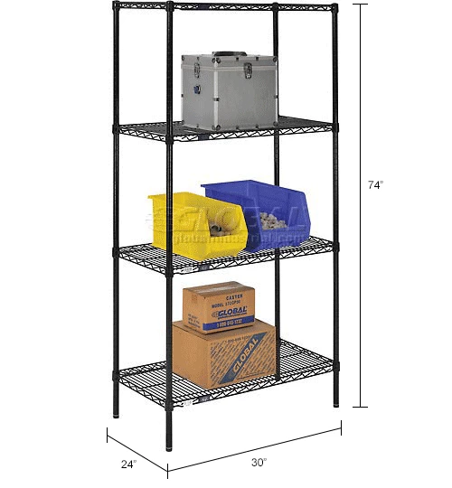 Nexel® Black Epoxy, 4 Tier, Wire Shelving Starter Unit, 30"W x 24"D x 74"H 18 Nexel® Black Epoxy, 4 Tier, Wire Shelving Starter Unit, 30"W x 24"D x 74"H - Image 18