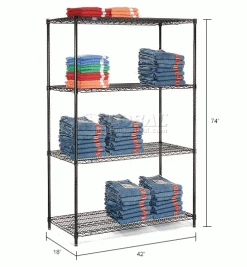 Nexel® Black Epoxy, 4 Tier, Wire Shelving Starter Unit, 42"W x 18"D x 74"H 36 Nexel® Black Epoxy, 4 Tier, Wire Shelving Starter Unit, 42"W x 18"D x 74"H -Shelving Sales Store B970158 dim