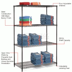 Nexel® Black Epoxy, 4 Tier, Wire Shelving Starter Unit, 42"W x 18"D x 74"H 31 Nexel® Black Epoxy, 4 Tier, Wire Shelving Starter Unit, 42"W x 18"D x 74"H -Shelving Sales Store B970163 1wco