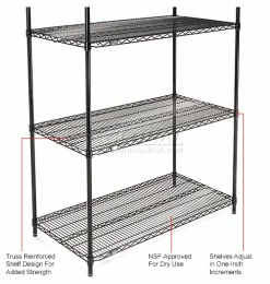 Nexel® Black Epoxy, 4 Tier, Wire Shelving Starter Unit, 42"W x 18"D x 74"H 32 Nexel® Black Epoxy, 4 Tier, Wire Shelving Starter Unit, 42"W x 18"D x 74"H -Shelving Sales Store B970163 2wco