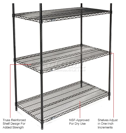 Nexel® Black Epoxy, 4 Tier, Wire Shelving Starter Unit, 42"W x 18"D x 74"H 14 Nexel® Black Epoxy, 4 Tier, Wire Shelving Starter Unit, 42"W x 18"D x 74"H - Image 14