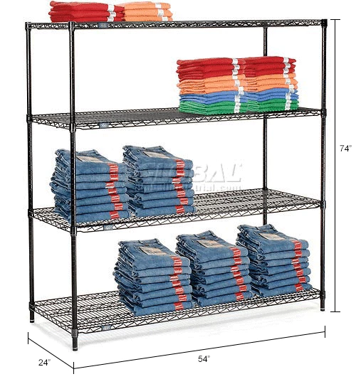 Nexel® Black Epoxy, 4 Tier, Wire Shelving Starter Unit, 54"W x 24"D x 74"H 20 Nexel® Black Epoxy, 4 Tier, Wire Shelving Starter Unit, 54"W x 24"D x 74"H - Image 20