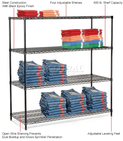 Nexel® Black Epoxy, 4 Tier, Wire Shelving Starter Unit, 54"W x 24"D x 74"H 14 Nexel® Black Epoxy, 4 Tier, Wire Shelving Starter Unit, 54"W x 24"D x 74"H - Image 14