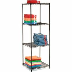 Nexel® Black Epoxy, 4 Tier, Wire Shelving Starter Unit, 24"W x 24"D x 74"H