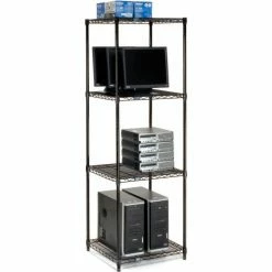 Nexel® Black Epoxy, 4 Tier, Wire Shelving Starter Unit, 24"W x 24"D x 86"H 14 Nexel® Black Epoxy, 4 Tier, Wire Shelving Starter Unit, 24"W x 24"D x 86"H -Shelving Sales Store B970191 02