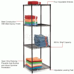 Nexel® Black Epoxy, 4 Tier, Wire Shelving Starter Unit, 24"W x 24"D x 74"H 29 Nexel® Black Epoxy, 4 Tier, Wire Shelving Starter Unit, 24"W x 24"D x 74"H -Shelving Sales Store B970191 1wco