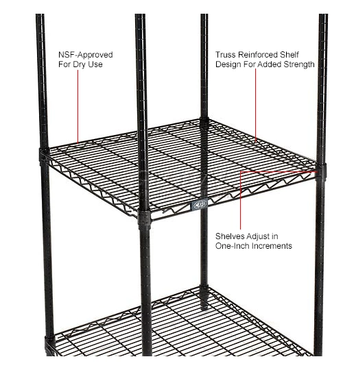 Nexel® Black Epoxy, 4 Tier, Wire Shelving Starter Unit, 24"W x 24"D x 74"H 13 Nexel® Black Epoxy, 4 Tier, Wire Shelving Starter Unit, 24"W x 24"D x 74"H - Image 13