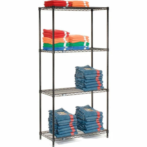 Nexel® Black Epoxy, 4 Tier, Wire Shelving Starter Unit, 30"W x 24"D x 74"H 1 Nexel® Black Epoxy, 4 Tier, Wire Shelving Starter Unit, 30"W x 24"D x 74"H