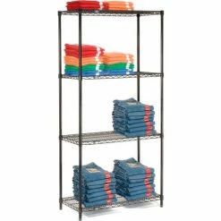 Nexel® Black Epoxy, 4 Tier, Wire Shelving Starter Unit, 36"W x 24"D x 74"H