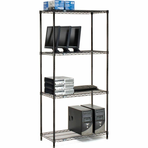 Nexel® Black Epoxy, 4 Tier, Wire Shelving Starter Unit, 36"W x 24"D x 74"H 3 Nexel® Black Epoxy, 4 Tier, Wire Shelving Starter Unit, 36"W x 24"D x 74"H - Image 3
