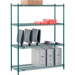 Nexel® Poly-Green®, 4 Tier, Wire Shelving Starter Unit, 48"W x 14"D x 54"H 39 Nexel® Poly-Green®, 4 Tier, Wire Shelving Starter Unit, 48"W x 14"D x 54"H -Shelving Sales Store GLA 14485GZ