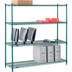 Nexel® Poly-Green®, 4 Tier, Wire Shelving Starter Unit, 60"W x 14"D x 63"H 39 Nexel® Poly-Green®, 4 Tier, Wire Shelving Starter Unit, 60"W x 14"D x 63"H -Shelving Sales Store GLA 14606GZ