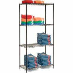 Nexel® Black Epoxy, 4 Tier, Wire Shelving Starter Unit, 30"W x 18"D x 54"H