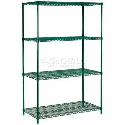 Nexel® Poly-Green®, 4 Tier, Wire Shelving Starter Unit, 48"W x 24"D x 63"H 49 Nexel® Poly-Green®, 4 Tier, Wire Shelving Starter Unit, 48"W x 24"D x 63"H -Shelving Sales Store GLA 189220GZ