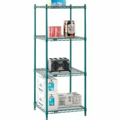 Nexel® Poly-Green®, 4 Tier, Wire Shelving Starter Unit, 24"W x 21"D x 54"H 39 Nexel® Poly-Green®, 4 Tier, Wire Shelving Starter Unit, 24"W x 21"D x 54"H -Shelving Sales Store GLA 21245GZ