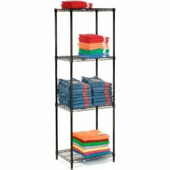 Nexel® Black Epoxy, 4 Tier, Wire Shelving Starter Unit, 24"W x 24"D x 54"H