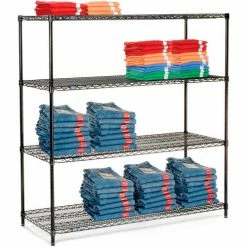 Nexel® Black Epoxy, 4 Tier, Wire Shelving Starter Unit, 72"W x 24"D x 54"H