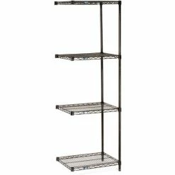 Nexel® Black Epoxy, 4 Tier, Wire Shelving Add-On Unit, 72"W x 24"D x 54"H