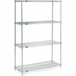 Nexel® Stainless Steel, 4 Tier, Wire Shelving Starter Unit, 60"W x 14"D x 63"H