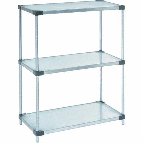 Nexel® Galvanized Steel, 3 Tier, Solid Shelving Starter Unit, 60"Wx18"Dx34"H 1 Nexel® Galvanized Steel, 3 Tier, Solid Shelving Starter Unit, 60"Wx18"Dx34"H