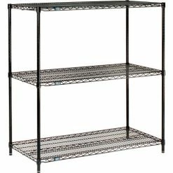Nexel® Black Epoxy, 3 Tier, Wire Shelving Starter Unit, 24"W x 24"D x 34"H