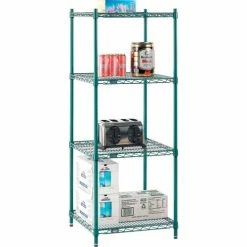 Nexel® Poly-Green®, 5 Tier, Wire Shelving Starter Unit, 24"W x 24"D x 74"H