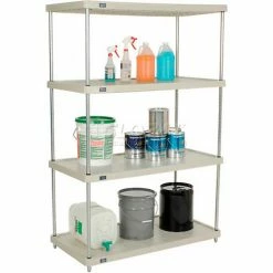 Nexel® Plastic, 4 Tier, Solid Shelving Unit, Chrome Posts, 48"W x 24"D x 63"H