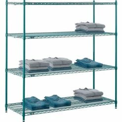 Nexel® Poly-Green®, 5 Tier, Wire Shelving Starter Unit, 60"W x 24"D x 74"H