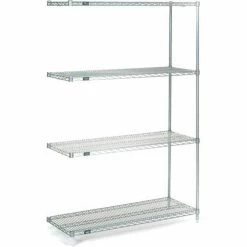 Nexel® Stainless Steel, 4 Tier, Wire Shelving Add-On Unit, 36"W x 14"D x 74"H
