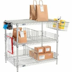 Nexel® Chrome, To Go Rack, 3 Wire Shelves, Dividers & Ledges, 36"W x 24"D x 34"H -Shelving Sales Store GLL TG24363C