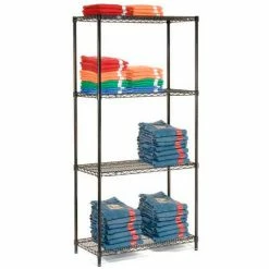 Nexel® Black Epoxy, 4 Tier, Wire Shelving Starter Unit, 30"W x 24"D x 74"H 37 Nexel® Black Epoxy, 4 Tier, Wire Shelving Starter Unit, 30"W x 24"D x 74"H -Shelving Sales Store GOI 797379