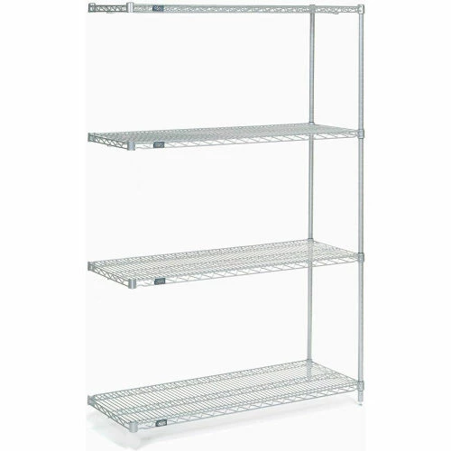 Nexel® Stainless Steel, 4 Tier, Wire Shelving Add-On Unit, 48"W x 18"D x 74"H 1 Nexel® Stainless Steel, 4 Tier, Wire Shelving Add-On Unit, 48"W x 18"D x 74"H