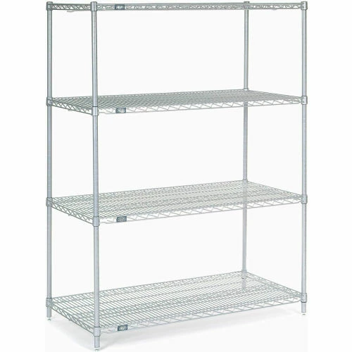 Nexel®, Nexelate®, Silver Epoxy, 4 Tier, Wire Shelving Starter Unit, 48"W x 24"D x 63"H 1 Nexel®, Nexelate®, Silver Epoxy, 4 Tier, Wire Shelving Starter Unit, 48"W x 24"D x 63"H