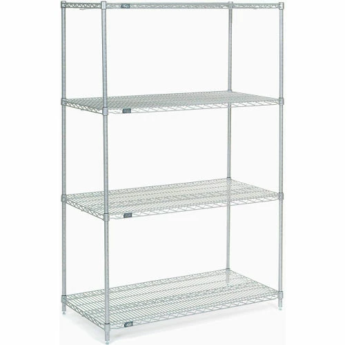 Nexel®, Nexelate®, Silver Epoxy, 4 Tier, Wire Shelving Starter Unit, 48"W x 24"D x 74"H 1 Nexel®, Nexelate®, Silver Epoxy, 4 Tier, Wire Shelving Starter Unit, 48"W x 24"D x 74"H