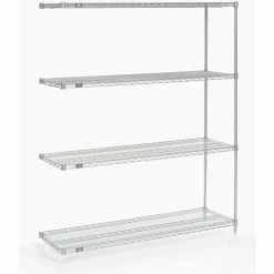 Nexel®, Nexelate®, Silver Epoxy, 4 Tier, Wire Shelving Add-On Unit, 60"W x 18"D x 74"H