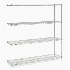 Nexel®, Nexelate®, Silver Epoxy, 4 Tier, Wire Shelving Add-On Unit, 72"W x 18"D x 74"H