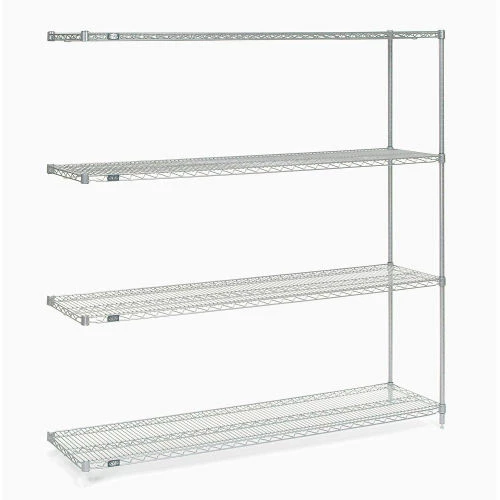 Nexel®, Nexelate®, Silver Epoxy, 4 Tier, Wire Shelving Add-On Unit, 72"W x 18"D x 74"H 1 Nexel®, Nexelate®, Silver Epoxy, 4 Tier, Wire Shelving Add-On Unit, 72"W x 18"D x 74"H